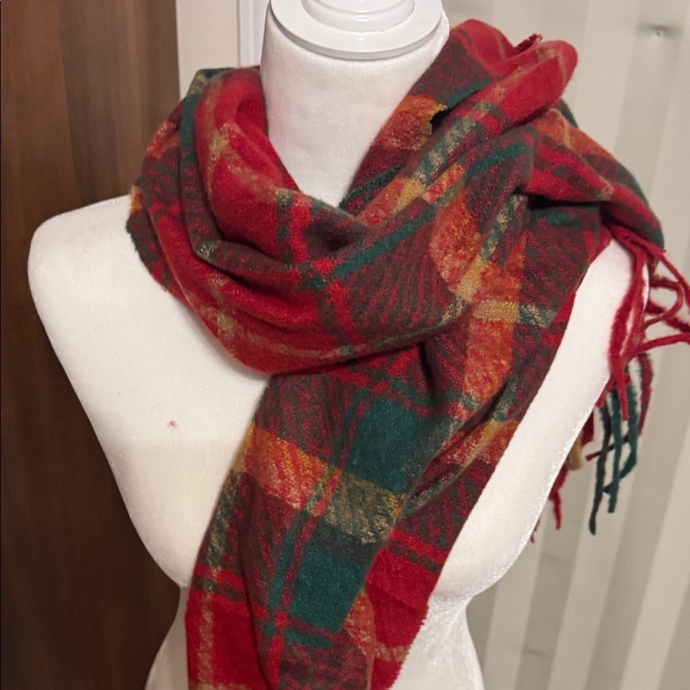 Plaid Red and Green Scarf